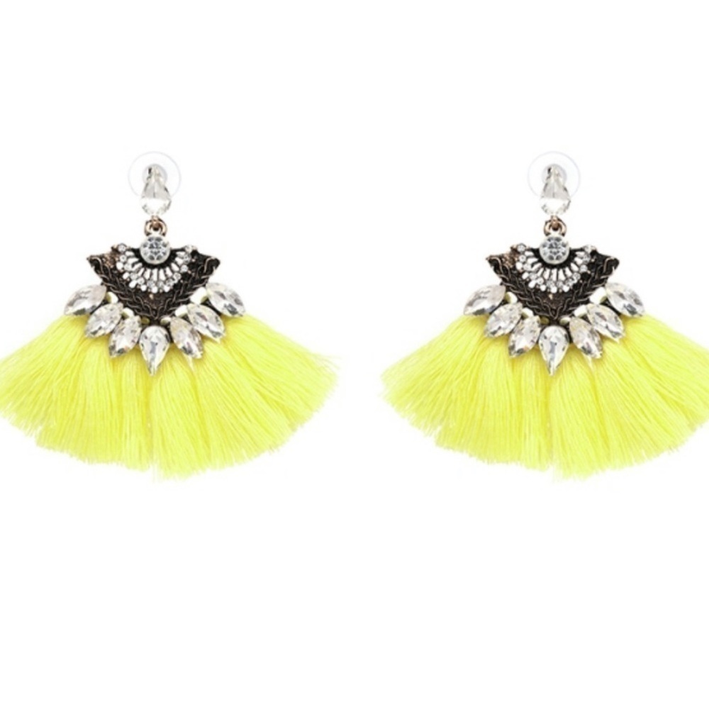 NEW Boho Yellow Tassel Drop Earrings - Picture 2 of 3